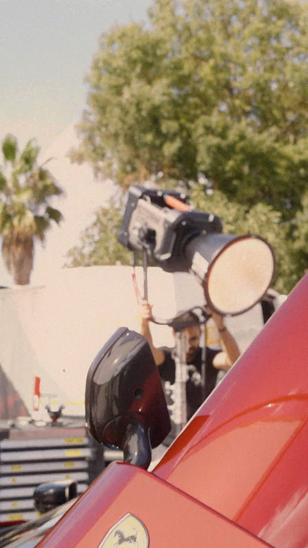 Lighting the car on set